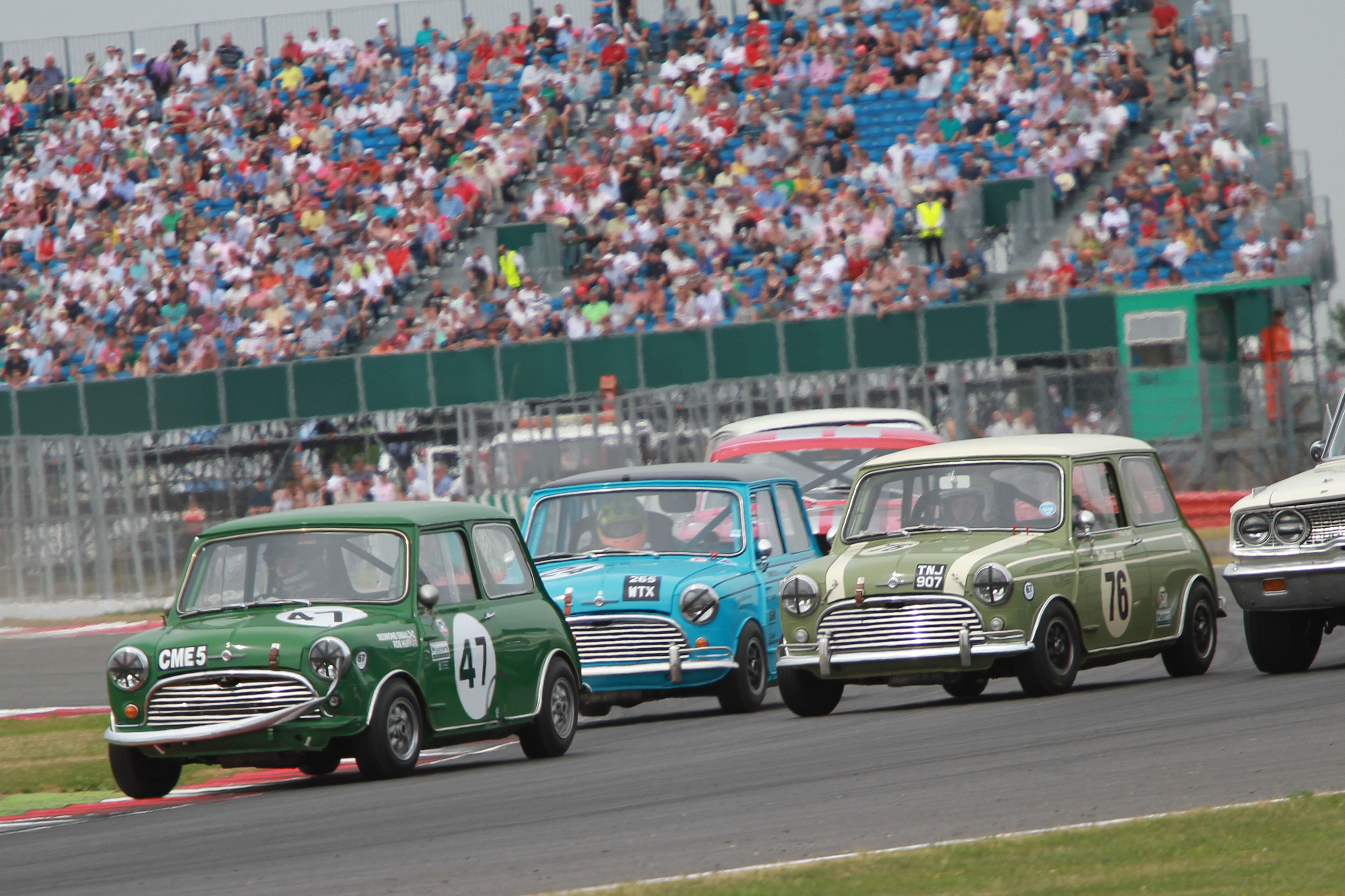 MInis Racing at the Silverstone Classic
